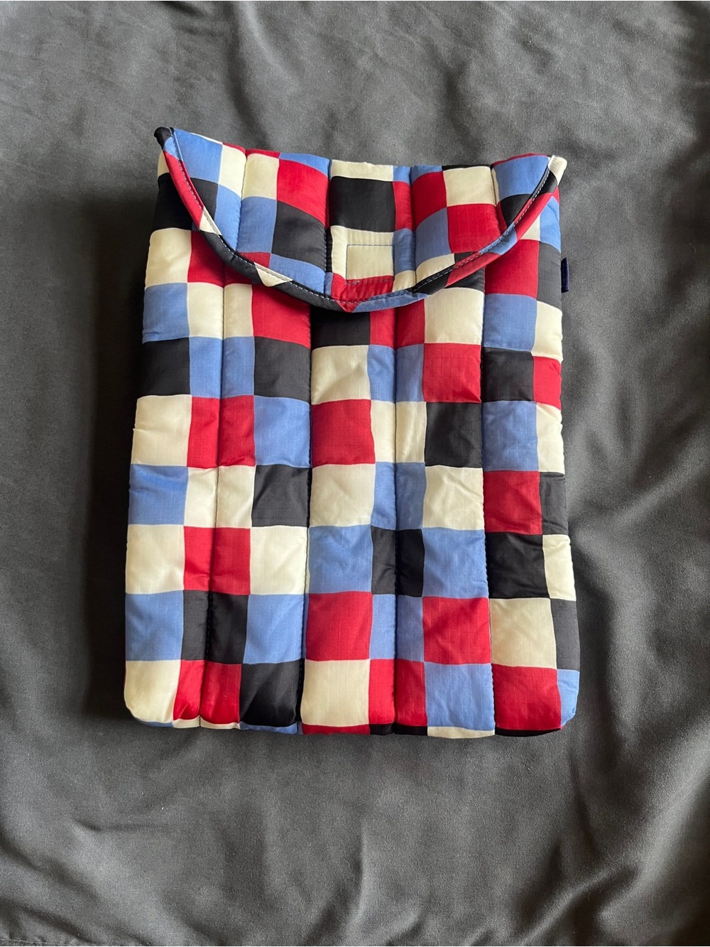BAGGU Quilted Checkerboard Laptop Sleeve in Red, Blue, Black, Cream